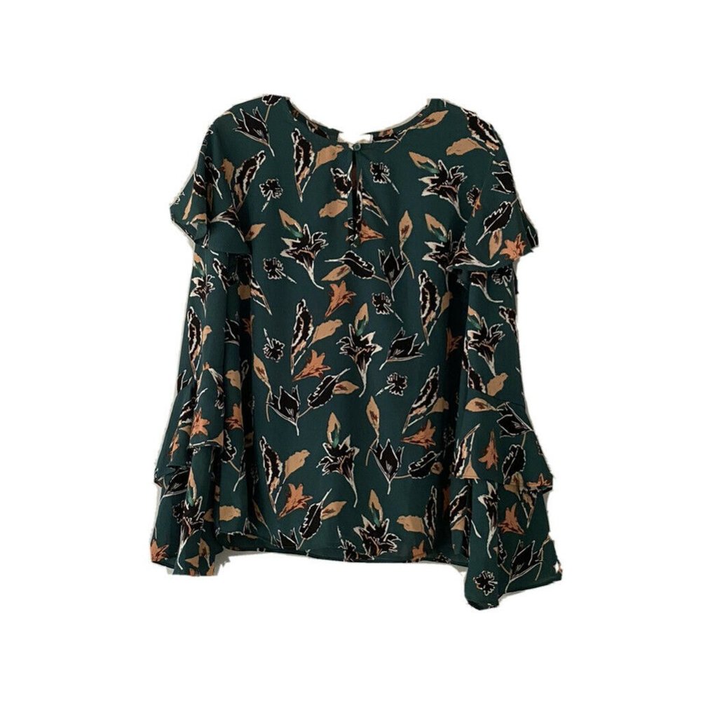 Green Flowy Professional Long Sleeve Top Botanical